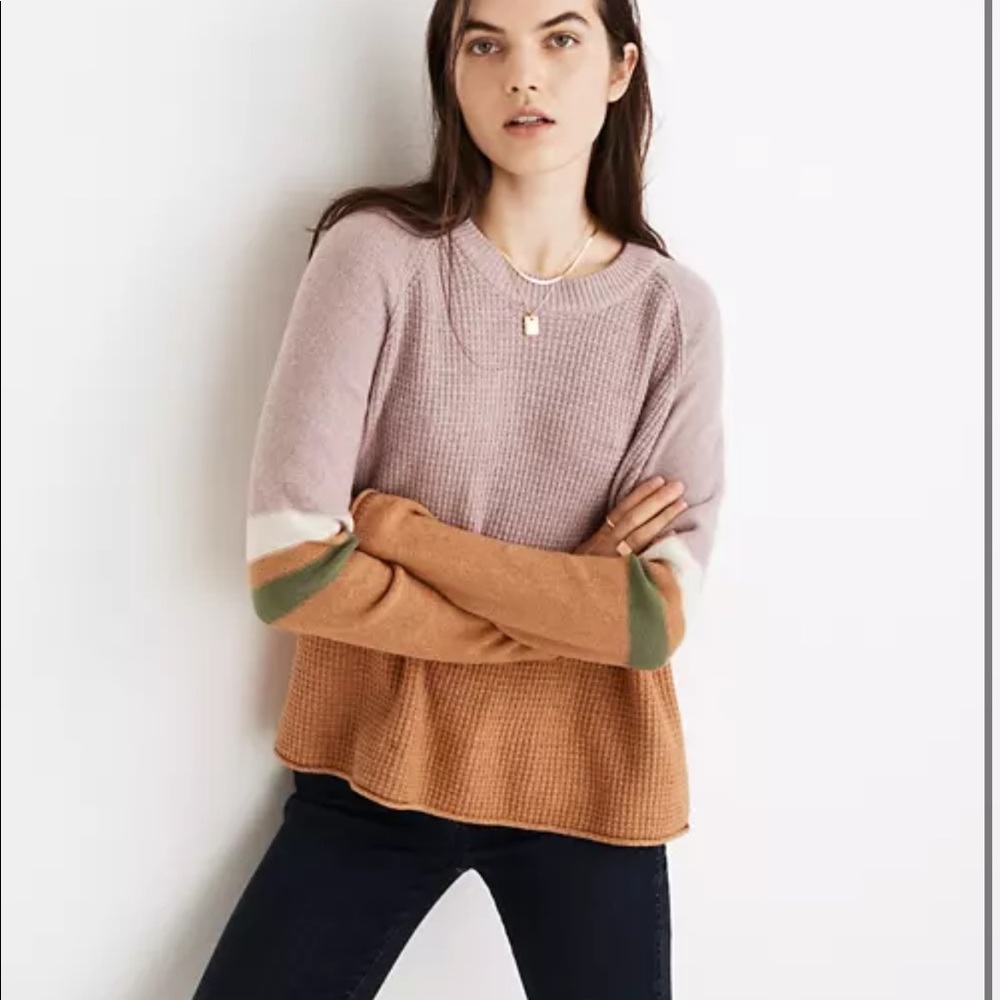 Madewell Striped roll-trim waffle pullover sweater